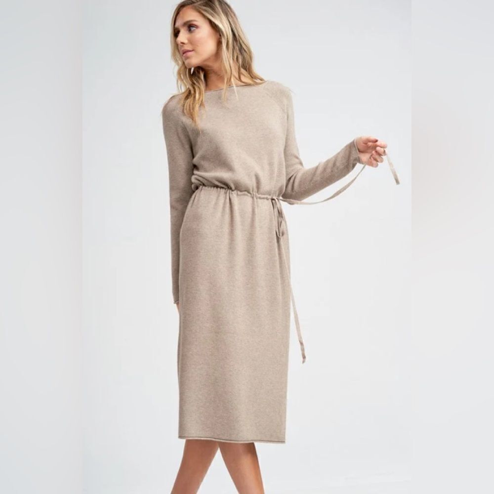 NWT LILY ROSE M Fitted Midi Oat Dress - Picture 1 of 11